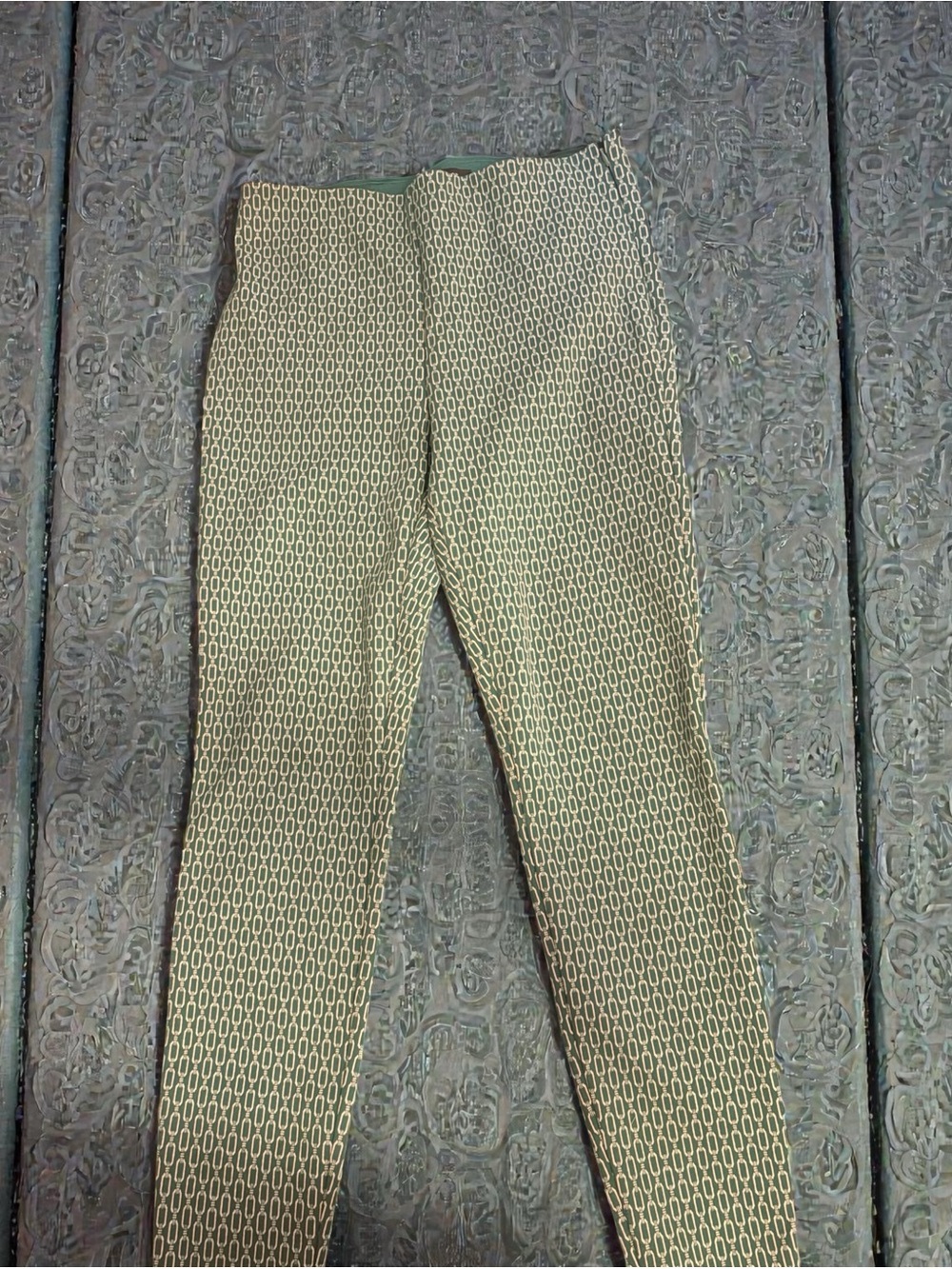 Ann Taylor Green and Gold Knit Ankle Pants